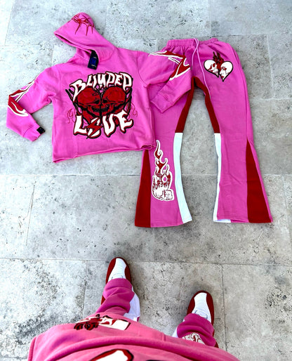 Blinded By Love Set (Pink) Cropped Hoodie / Flare Pants