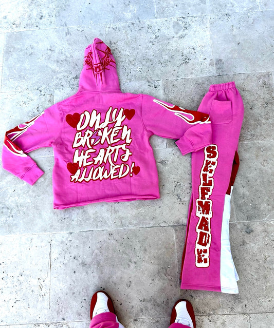 Blinded By Love Set (Pink) Cropped Hoodie / Flare Pants